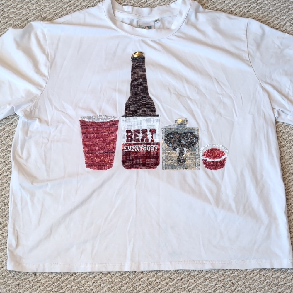 QUEEN OF SPARKLES White Tee with Red and Gold Accents
